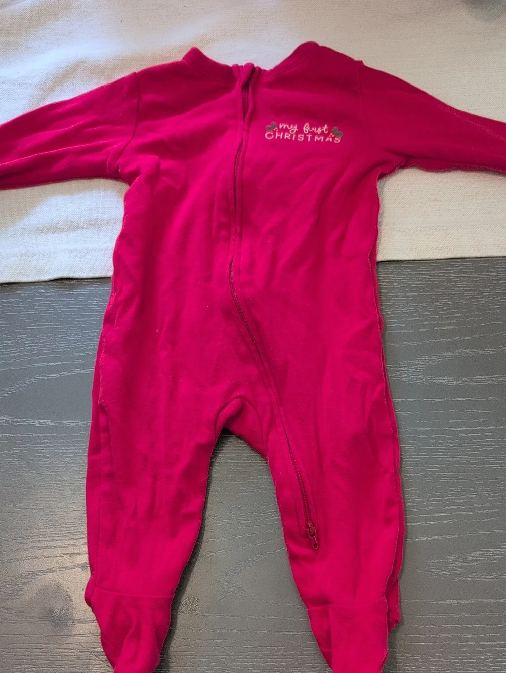 Pink Baby One-Piece Footed Pajamas - My First Christmas